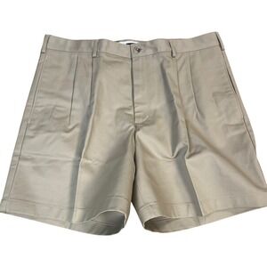 Lands End Traditional Fit Khaki Chino Dress Shorts 38 Pleated Tan Prppy Golf